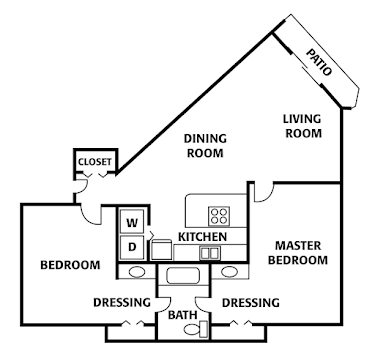 2 bedroom 1 bath Venus unit floor plan